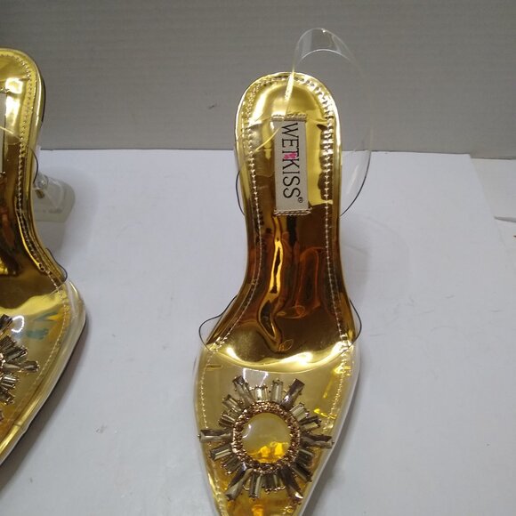 Wetkiss Women's Transparent Heel 4” Crystal Rhinestone Pointed Toe Size 7 - Picture 6 of 9